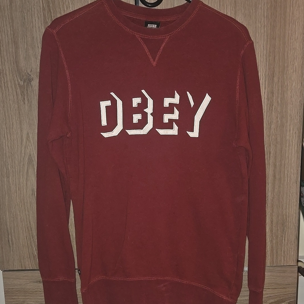 Obey Womens Burgundy Crew Neck Sweater
